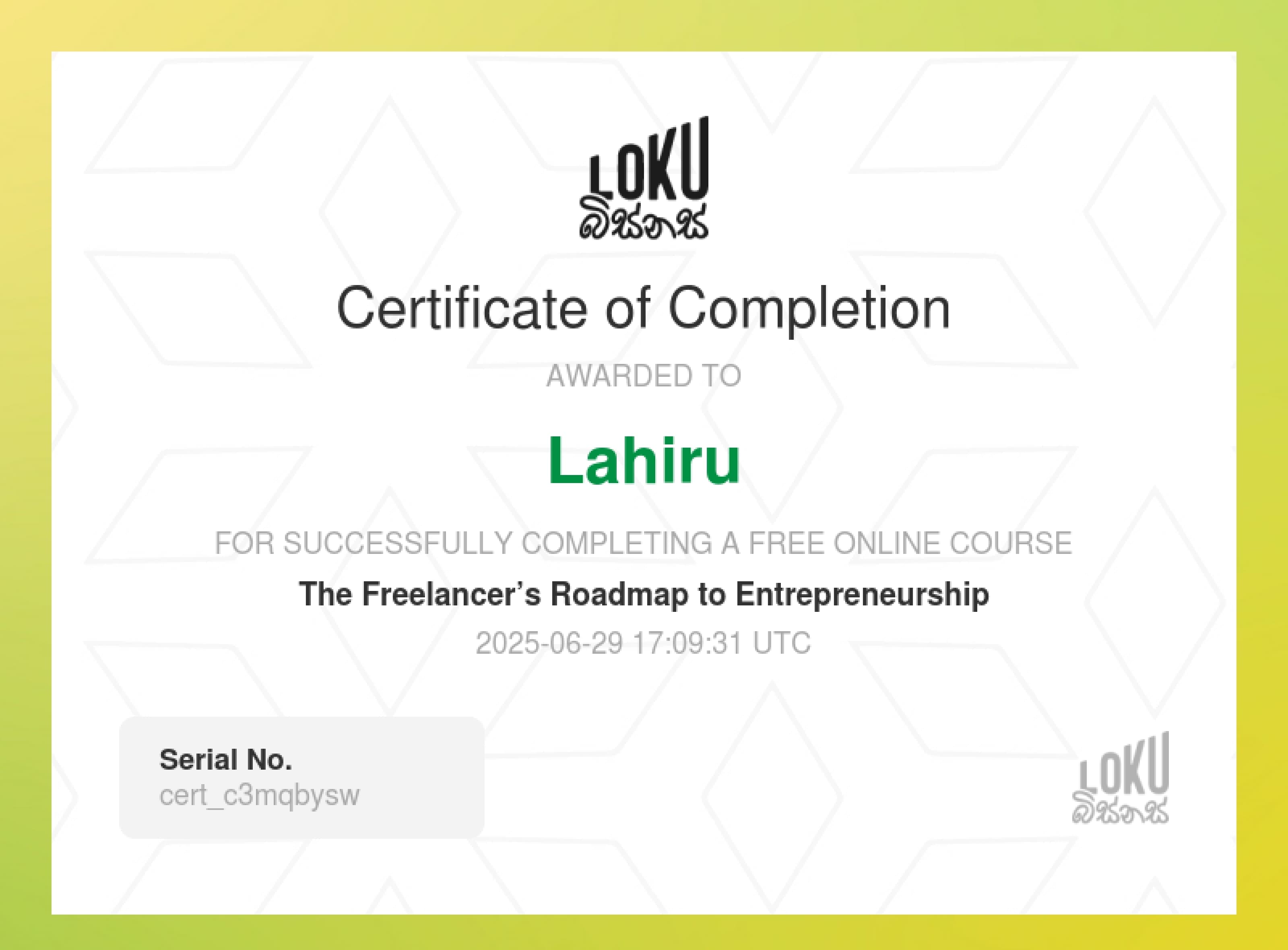 Freelancer's Roadmap Certificate